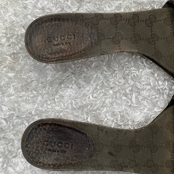 Gucci Leather and GG Canvas Slide Sandals Heels - Picture 4 of 10